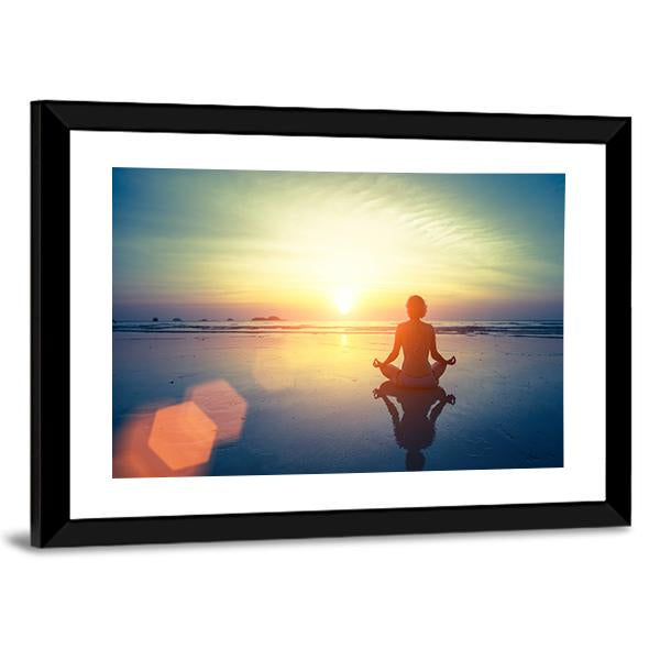 Yoga Woman At Sunset Panoramic Canvas Wall Art-1 Piece-36" x 12"-Tiaracle