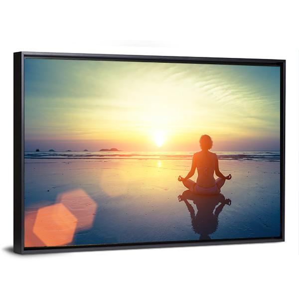 Yoga Woman At Sunset Panoramic Canvas Wall Art-1 Piece-36&quot; x 12&quot;-Tiaracle