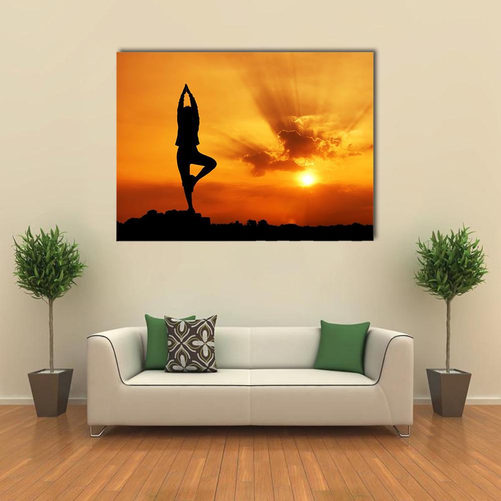 Yoga Woman In Morning Canvas Wall Art-4 Horizontal-Gallery Wrap-34" x 24"-Tiaracle