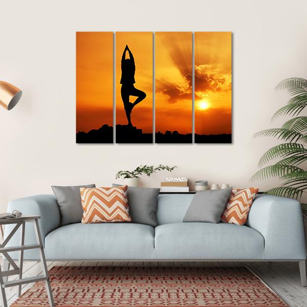 Yoga Woman In Morning Canvas Wall Art-4 Horizontal-Gallery Wrap-34" x 24"-Tiaracle