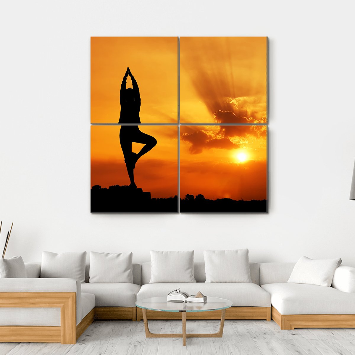 Yoga Woman In Morning Canvas Wall Art-4 Square-Gallery Wrap-17" x 17"-Tiaracle