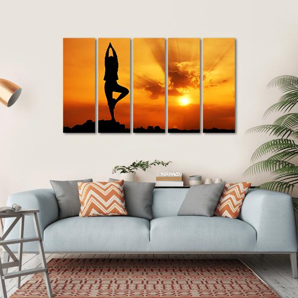 Yoga Woman In Morning Canvas Wall Art-5 Horizontal-Gallery Wrap-22" x 12"-Tiaracle