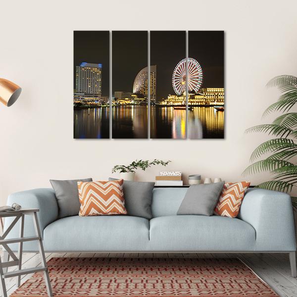Yokohama Skyline At Minato Mirai Area Canvas Wall Art-4 Horizontal-Gallery Wrap-34" x 24"-Tiaracle