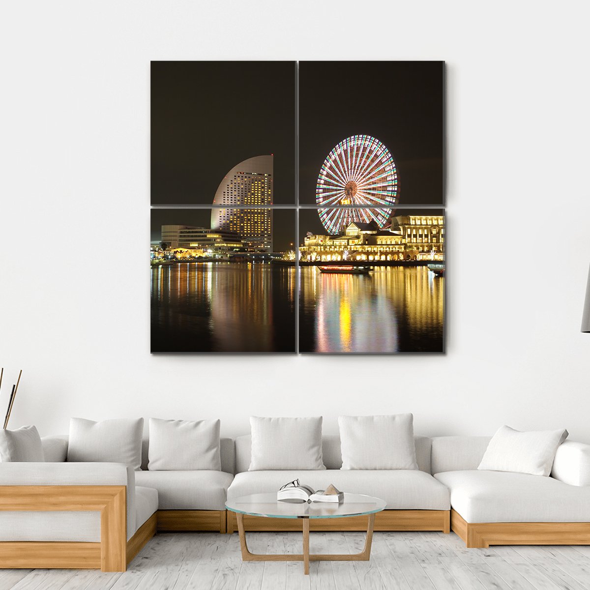 Yokohama Skyline At Minato Mirai Area Canvas Wall Art-4 Square-Gallery Wrap-17" x 17"-Tiaracle