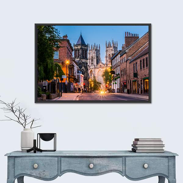 York Evening Cityscape View Canvas Wall Art-1 Piece-Floating Frame-24" x 16"-Tiaracle