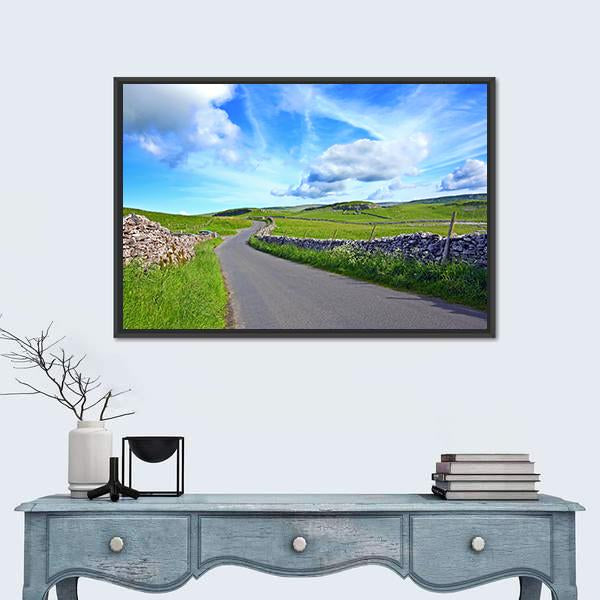 Yorskshire Dales On Sunny Day Canvas Wall Art-1 Piece-Floating Frame-24" x 16"-Tiaracle