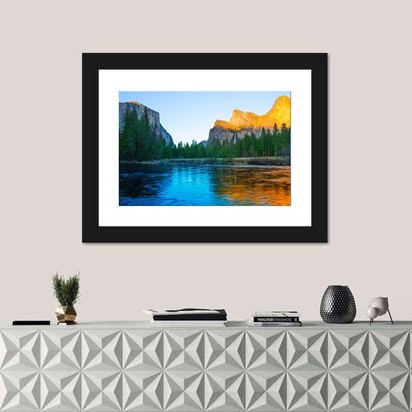 Yosemite Merced River In California Canvas Wall Art-1 Piece-Framed Print-20" x 16"-Tiaracle