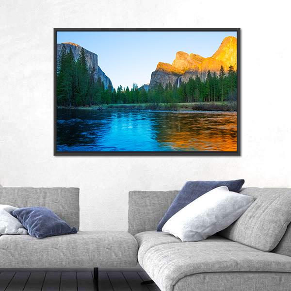 Yosemite Merced River In California Canvas Wall Art-5 Horizontal-Gallery Wrap-22" x 12"-Tiaracle