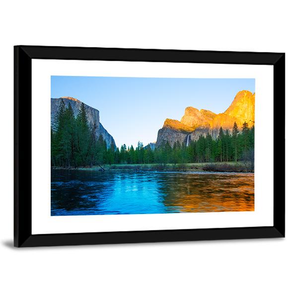 Yosemite Merced River In California Canvas Wall Art-3 Horizontal-Gallery Wrap-25" x 16"-Tiaracle