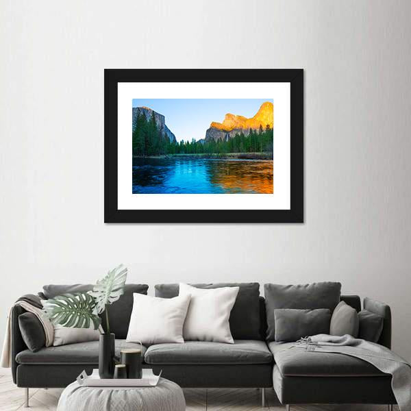 Yosemite Merced River In California Canvas Wall Art-5 Horizontal-Gallery Wrap-22" x 12"-Tiaracle