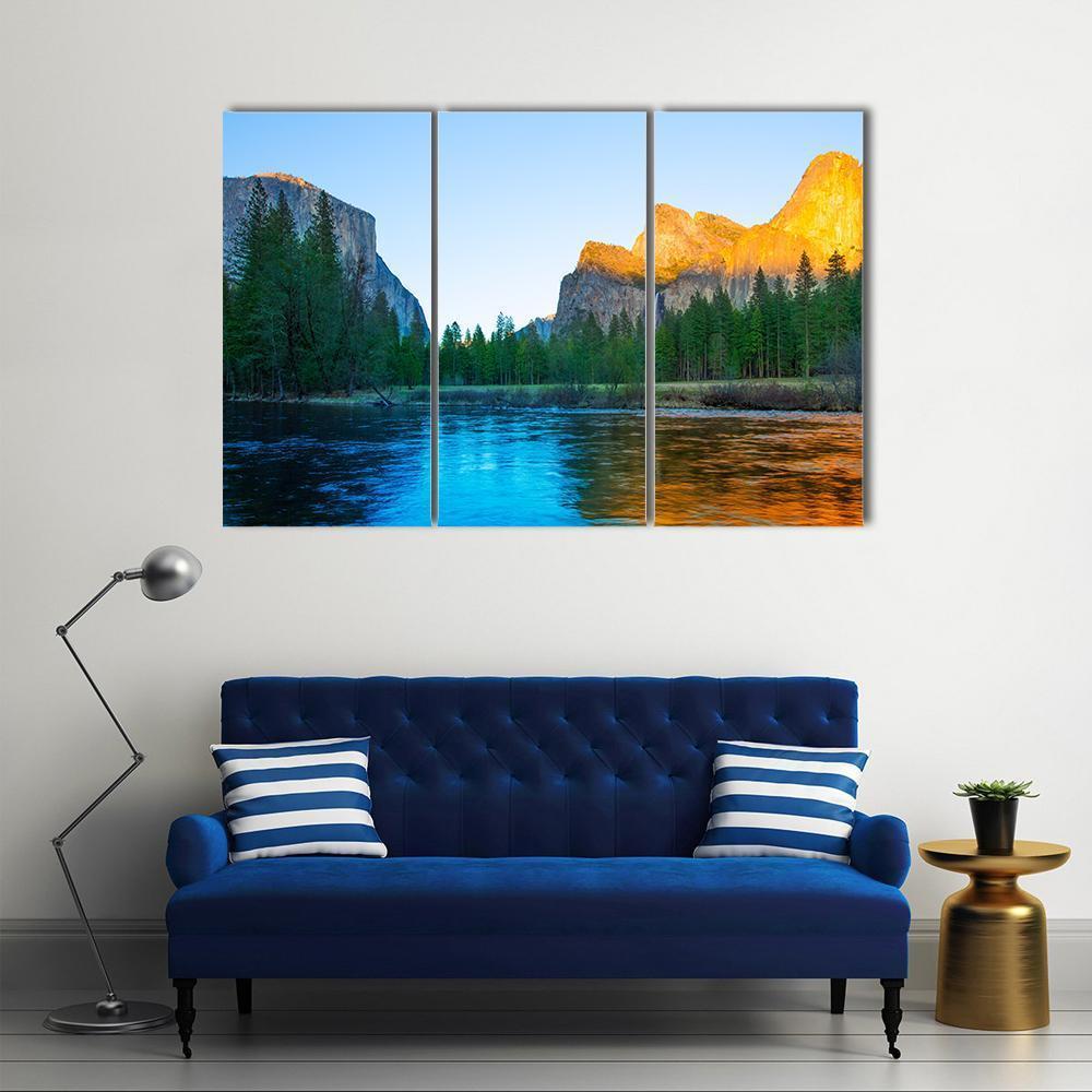 Yosemite Merced River In California Canvas Wall Art-3 Horizontal-Gallery Wrap-37" x 24"-Tiaracle