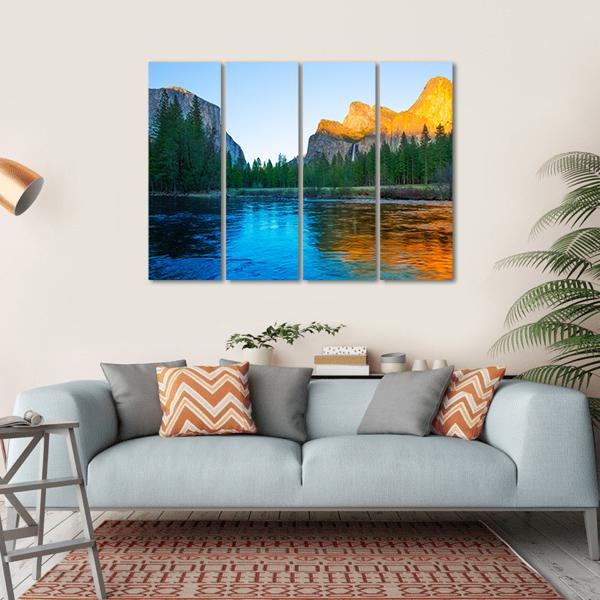 Yosemite Merced River In California Canvas Wall Art-4 Horizontal-Gallery Wrap-34" x 24"-Tiaracle