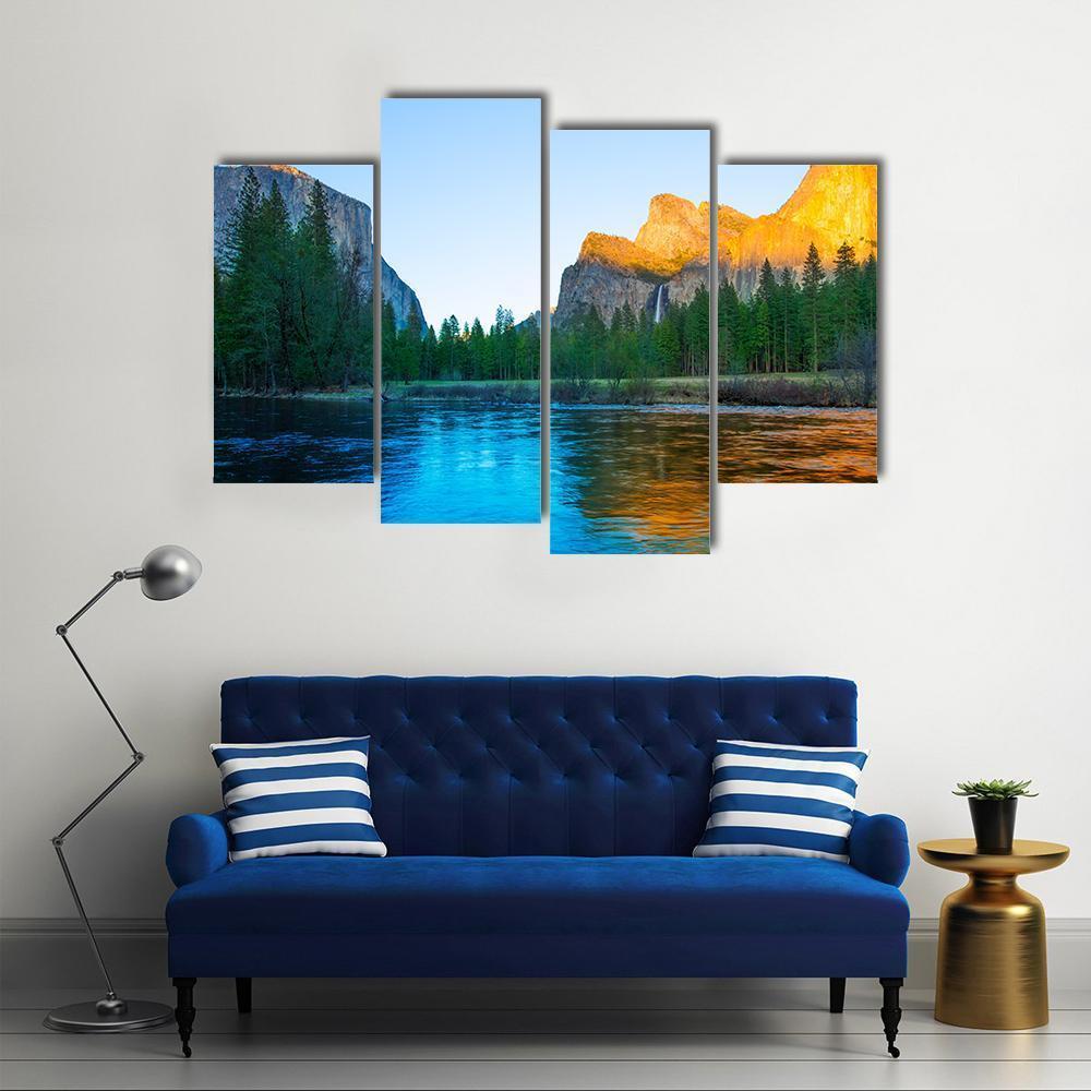 Yosemite Merced River In California Canvas Wall Art-4 Pop-Gallery Wrap-50" x 32"-Tiaracle