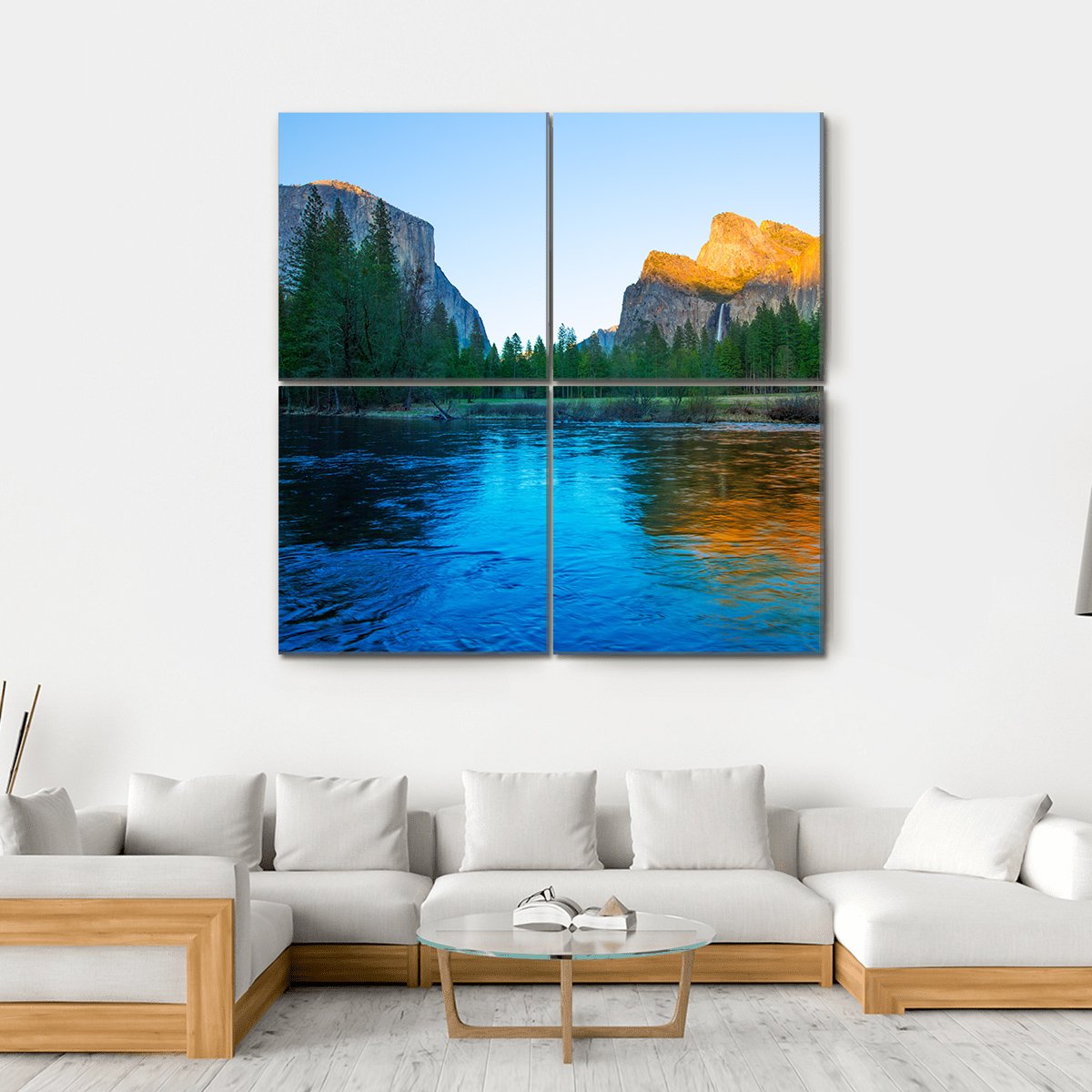 Yosemite Merced River In California Canvas Wall Art-4 Square-Gallery Wrap-17" x 17"-Tiaracle