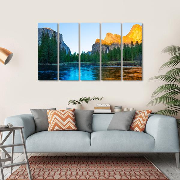 Yosemite Merced River In California Canvas Wall Art-5 Horizontal-Gallery Wrap-22" x 12"-Tiaracle