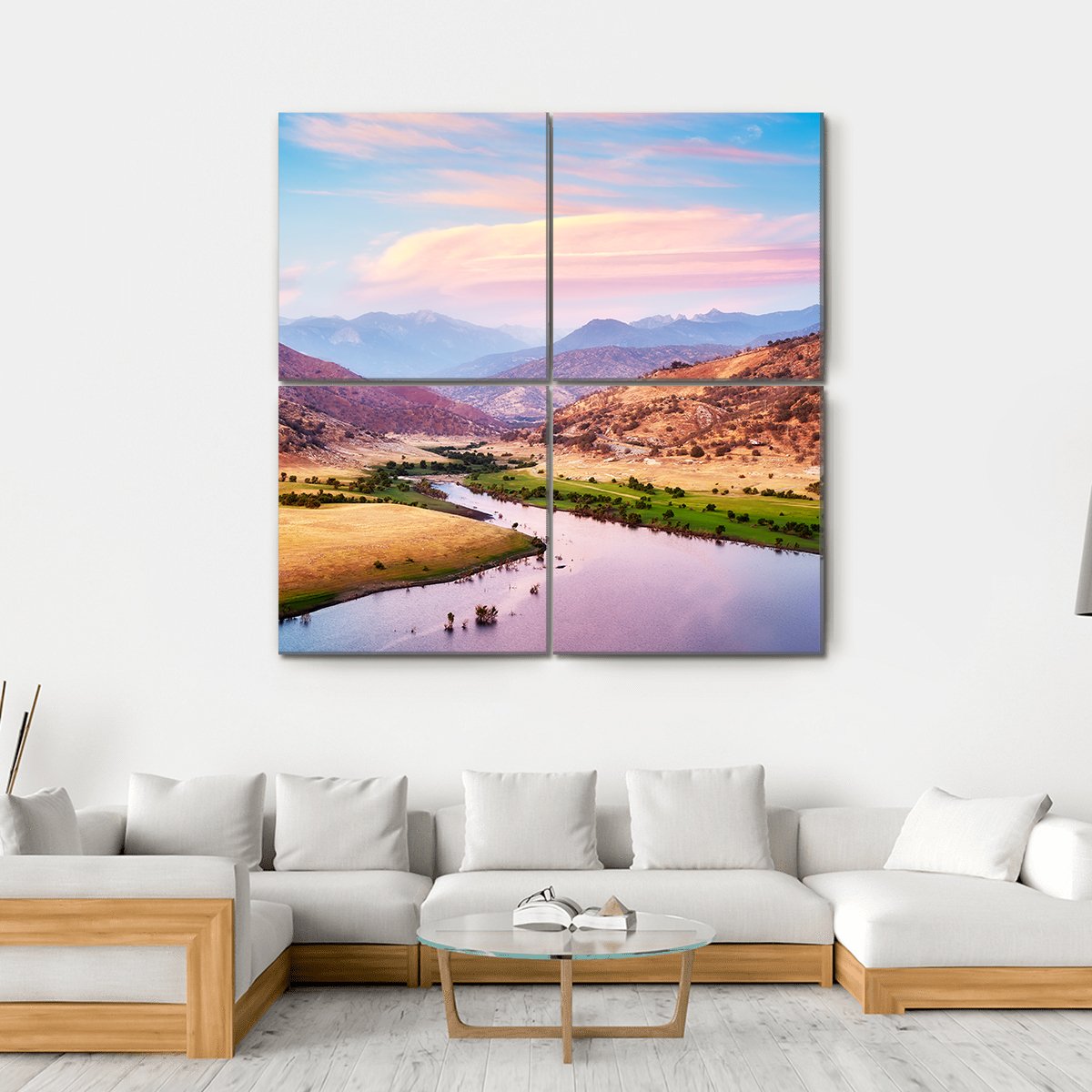 Yosemite National Park At Purple Sunset Canvas Wall Art-4 Square-Gallery Wrap-17" x 17"-Tiaracle