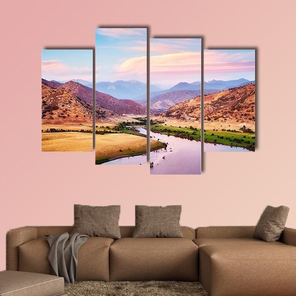 Yosemite National Park At Purple Sunset Canvas Wall Art-4 Pop-Gallery Wrap-50" x 32"-Tiaracle