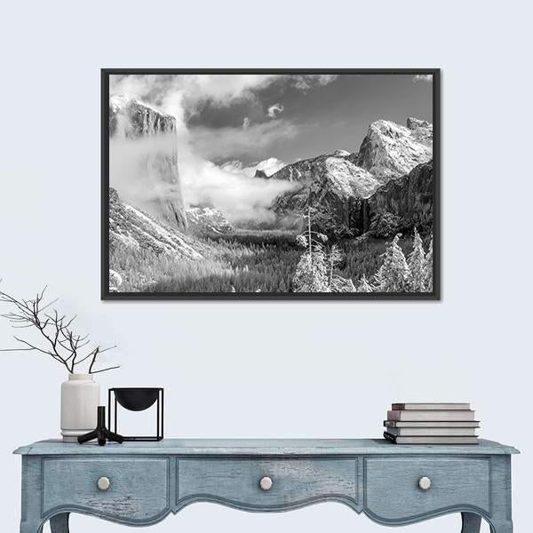 Yosemite National Park In Winter Canvas Wall Art-1 Piece-Floating Frame-24" x 16"-Tiaracle