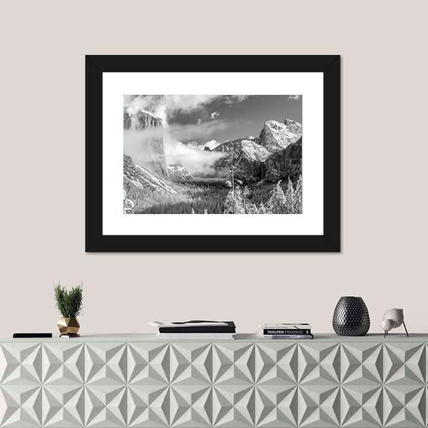Yosemite National Park In Winter Canvas Wall Art-1 Piece-Framed Print-20" x 16"-Tiaracle