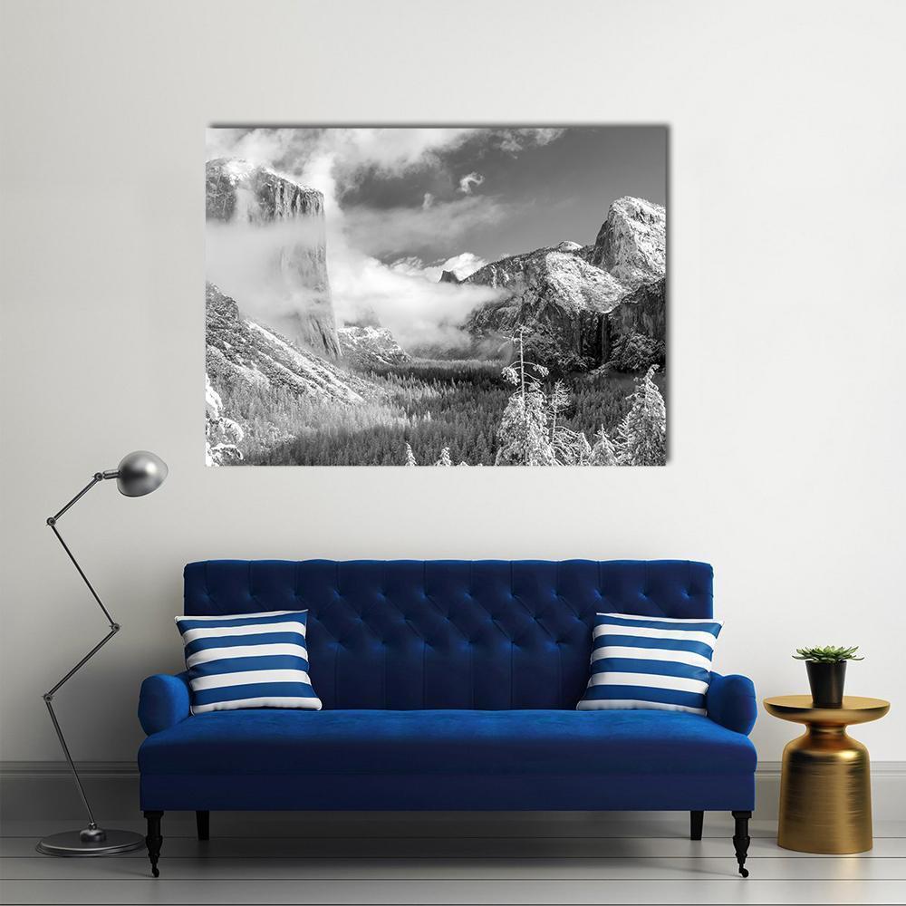 Yosemite National Park In Winter Canvas Wall Art-1 Piece-Gallery Wrap-48" x 32"-Tiaracle