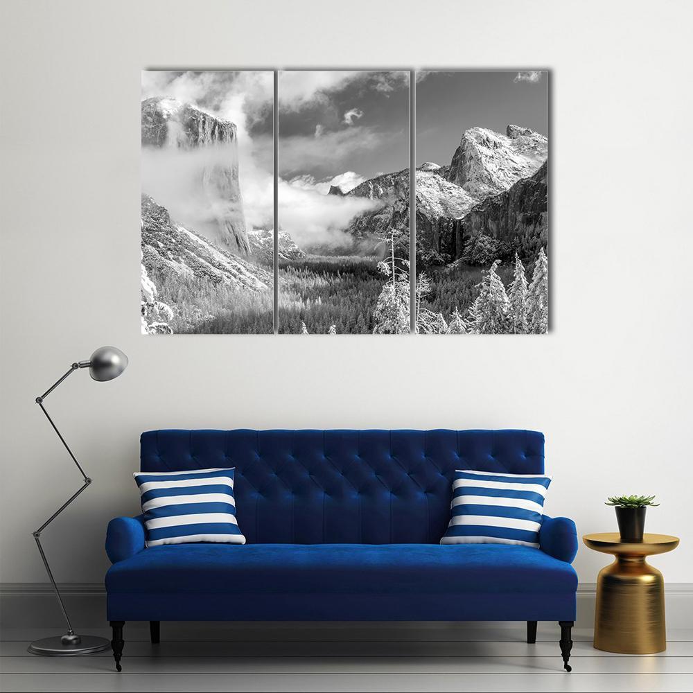 Yosemite National Park In Winter Canvas Wall Art-3 Horizontal-Gallery Wrap-37" x 24"-Tiaracle