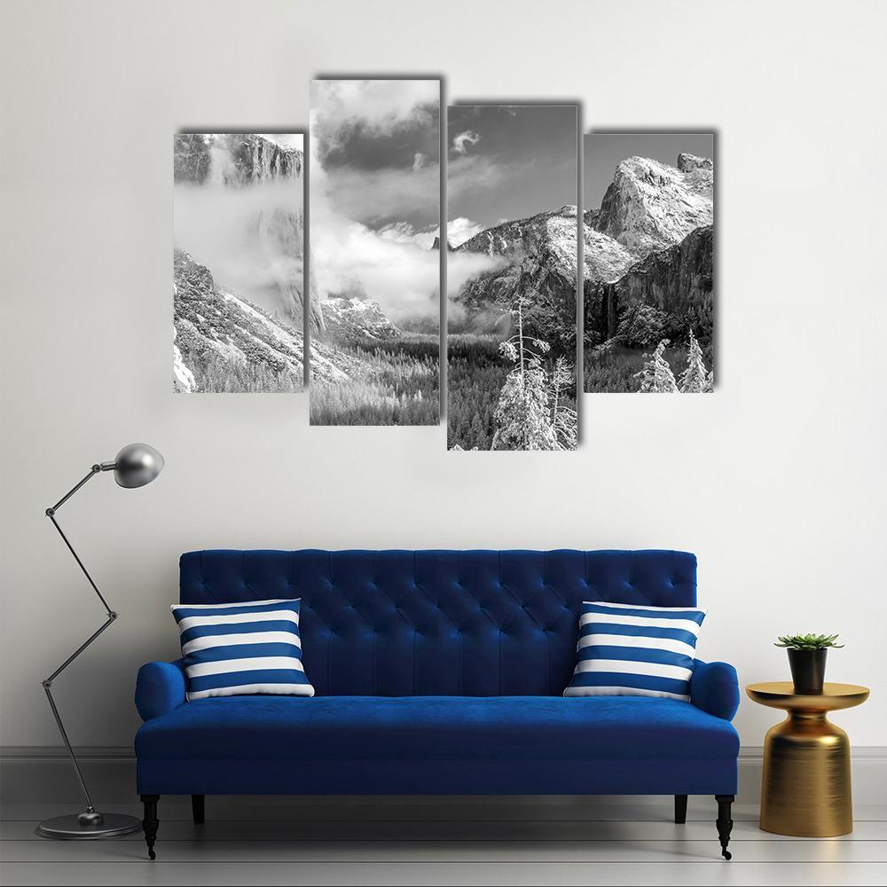 Yosemite National Park In Winter Canvas Wall Art-4 Pop-Gallery Wrap-50" x 32"-Tiaracle