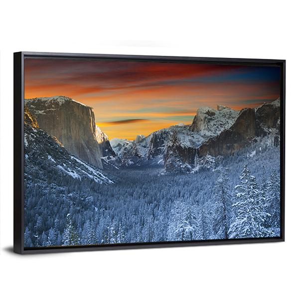 Yosemite National Park In Winter Time Canvas Wall Art-3 Horizontal-Gallery Wrap-25" x 16"-Tiaracle