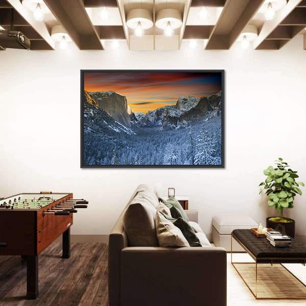 Yosemite National Park In Winter Time Canvas Wall Art-3 Horizontal-Gallery Wrap-25" x 16"-Tiaracle