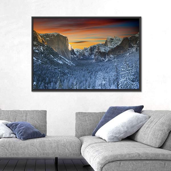 Yosemite National Park In Winter Time Canvas Wall Art-3 Horizontal-Gallery Wrap-25" x 16"-Tiaracle