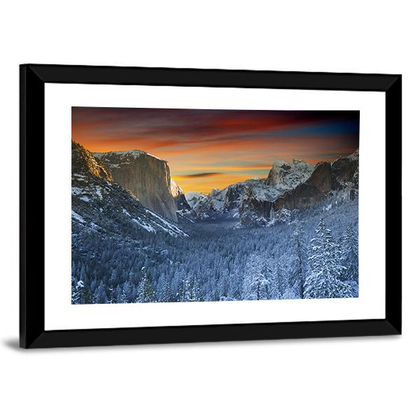 Yosemite National Park In Winter Time Canvas Wall Art-3 Horizontal-Gallery Wrap-25" x 16"-Tiaracle