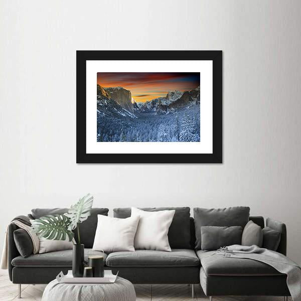 Yosemite National Park In Winter Time Canvas Wall Art-3 Horizontal-Gallery Wrap-25" x 16"-Tiaracle