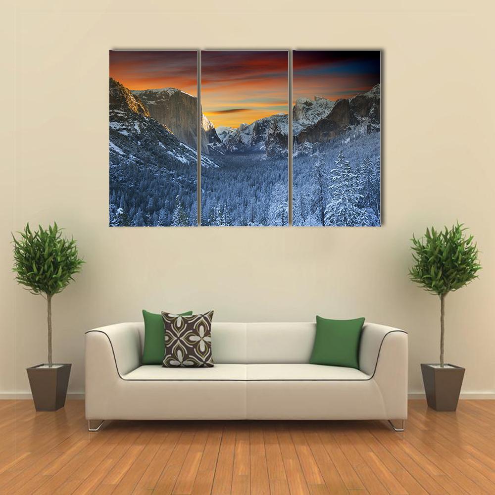 Yosemite National Park In Winter Time Canvas Wall Art-3 Horizontal-Gallery Wrap-37" x 24"-Tiaracle