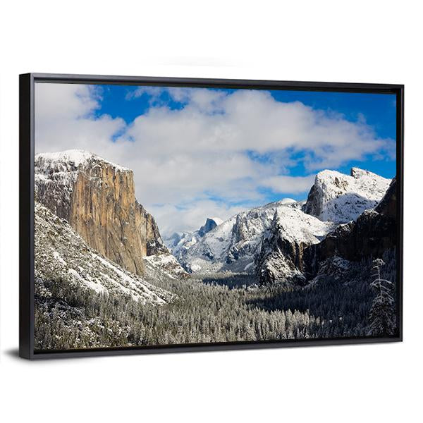 Yosemite Valley Covered By Snow Canvas Wall Art-3 Horizontal-Gallery Wrap-25" x 16"-Tiaracle