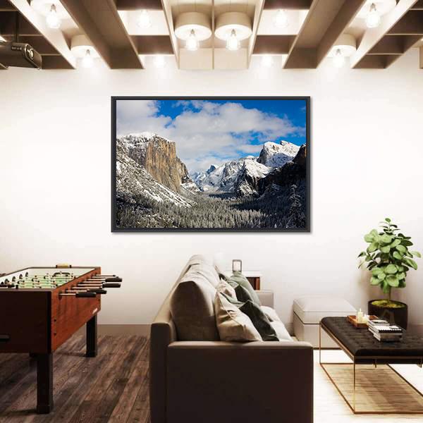 Yosemite Valley Covered By Snow Canvas Wall Art-3 Horizontal-Gallery Wrap-25" x 16"-Tiaracle