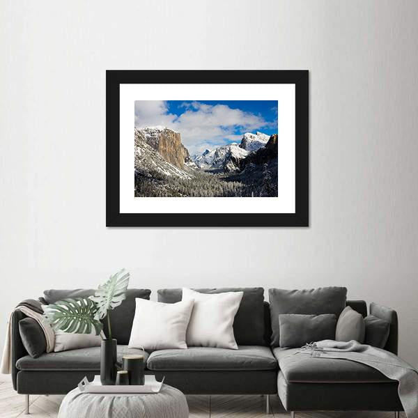 Yosemite Valley Covered By Snow Canvas Wall Art-3 Horizontal-Gallery Wrap-25" x 16"-Tiaracle