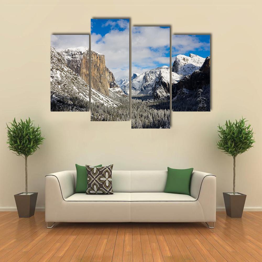 Yosemite Valley Covered By Snow Canvas Wall Art-4 Pop-Gallery Wrap-50" x 32"-Tiaracle