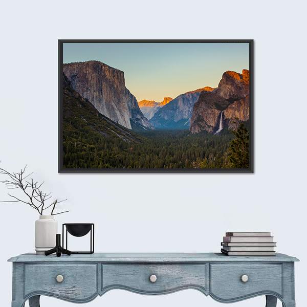 Yosemite Valley From Tunnel View At Sunset Canvas Wall Art-3 Horizontal-Gallery Wrap-25" x 16"-Tiaracle