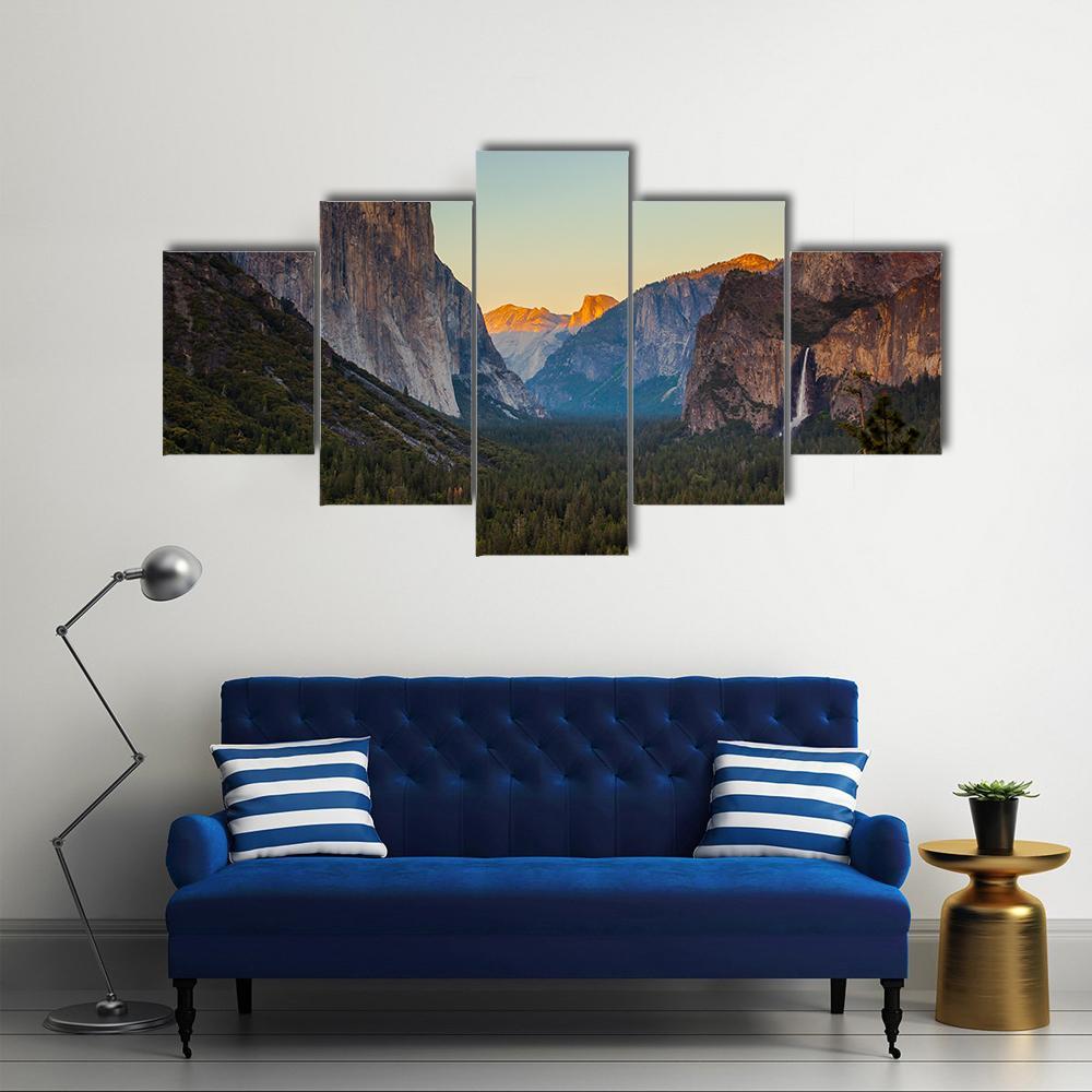 Yosemite Valley From Tunnel View At Sunset Canvas Wall Art-5 Star-Gallery Wrap-62" x 32"-Tiaracle