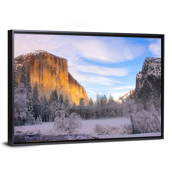 Yosemite Valley In California During Winter Canvas Wall Art-3 Horizontal-Gallery Wrap-25" x 16"-Tiaracle