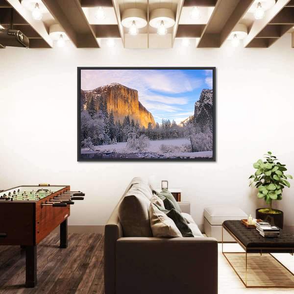 Yosemite Valley In California During Winter Canvas Wall Art-3 Horizontal-Gallery Wrap-25" x 16"-Tiaracle