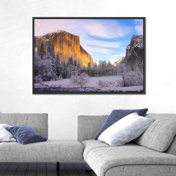 Yosemite Valley In California During Winter Canvas Wall Art-3 Horizontal-Gallery Wrap-25" x 16"-Tiaracle