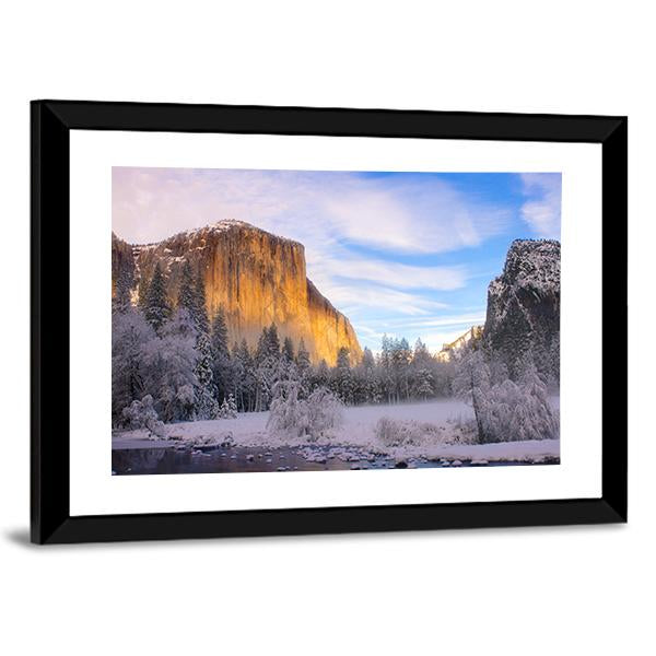 Yosemite Valley In California During Winter Canvas Wall Art-3 Horizontal-Gallery Wrap-25" x 16"-Tiaracle