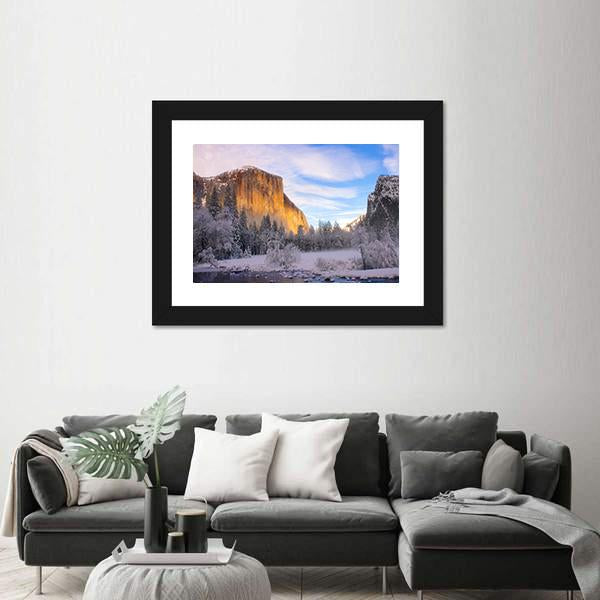 Yosemite Valley In California During Winter Canvas Wall Art-3 Horizontal-Gallery Wrap-25" x 16"-Tiaracle