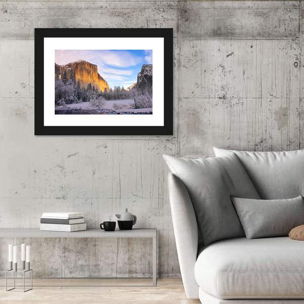 Yosemite Valley In California During Winter Canvas Wall Art-3 Horizontal-Gallery Wrap-25" x 16"-Tiaracle