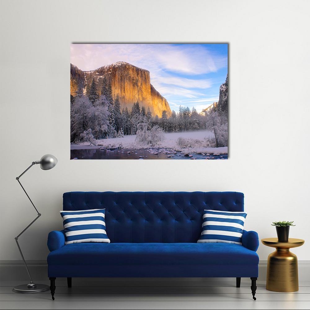 Yosemite Valley In California During Winter Canvas Wall Art-1 Piece-Gallery Wrap-48" x 32"-Tiaracle