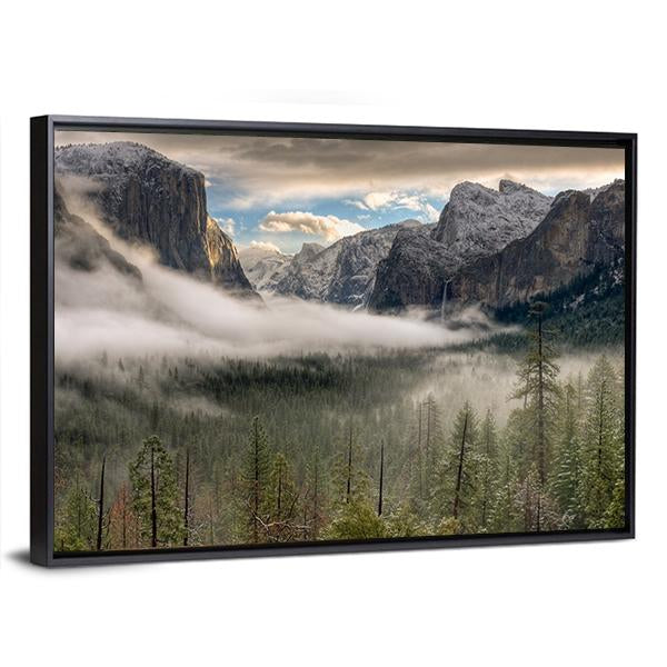 Yosemite Valley In Fog Canvas Wall Art-3 Horizontal-Gallery Wrap-25" x 16"-Tiaracle