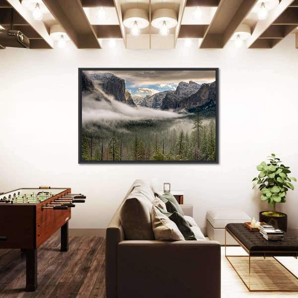 Yosemite Valley In Fog Canvas Wall Art-3 Horizontal-Gallery Wrap-25" x 16"-Tiaracle