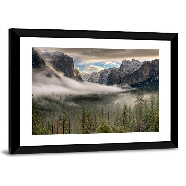 Yosemite Valley In Fog Canvas Wall Art-3 Horizontal-Gallery Wrap-25" x 16"-Tiaracle