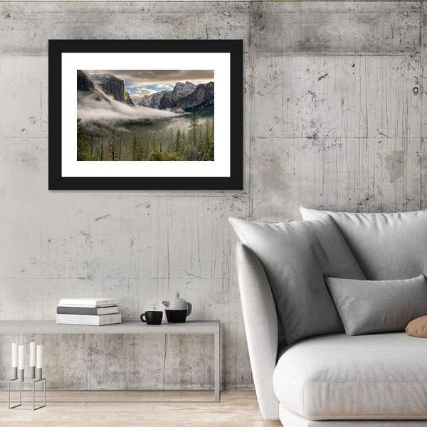 Yosemite Valley In Fog Canvas Wall Art-3 Horizontal-Gallery Wrap-25" x 16"-Tiaracle