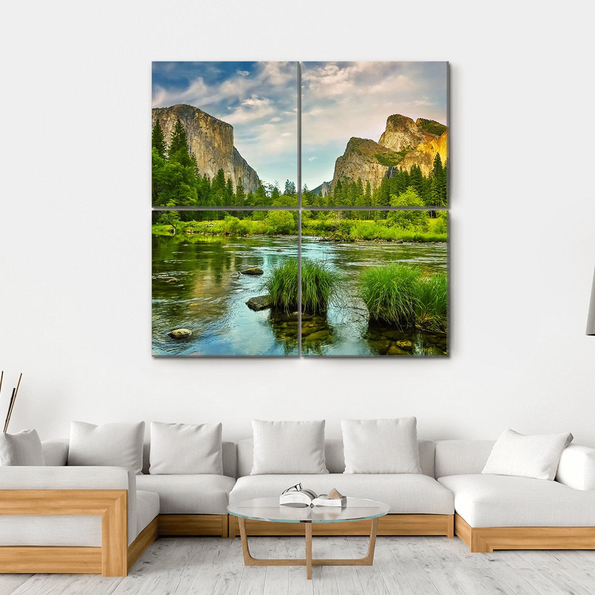 Yosemite Valley National Park Canvas Wall Art-4 Square-Gallery Wrap-17" x 17"-Tiaracle